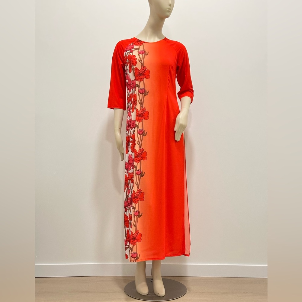 Red Floral Ao Dai – Size L – No Pants